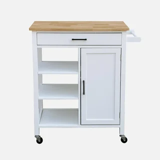 Carrello cucina nero piano legno massello hevea maniglia integrata ruote