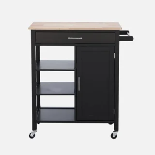 Carrello cucina vassoio legno hevea con maniglia integrata L83 cm Bendor nero