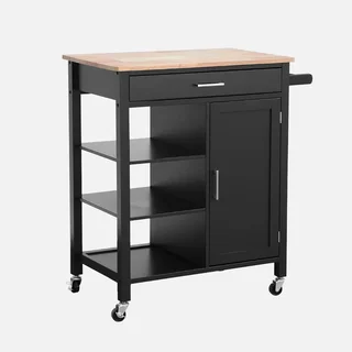 Carrello cucina vassoio legno hevea con maniglia integrata L83 cm Bendor nero
