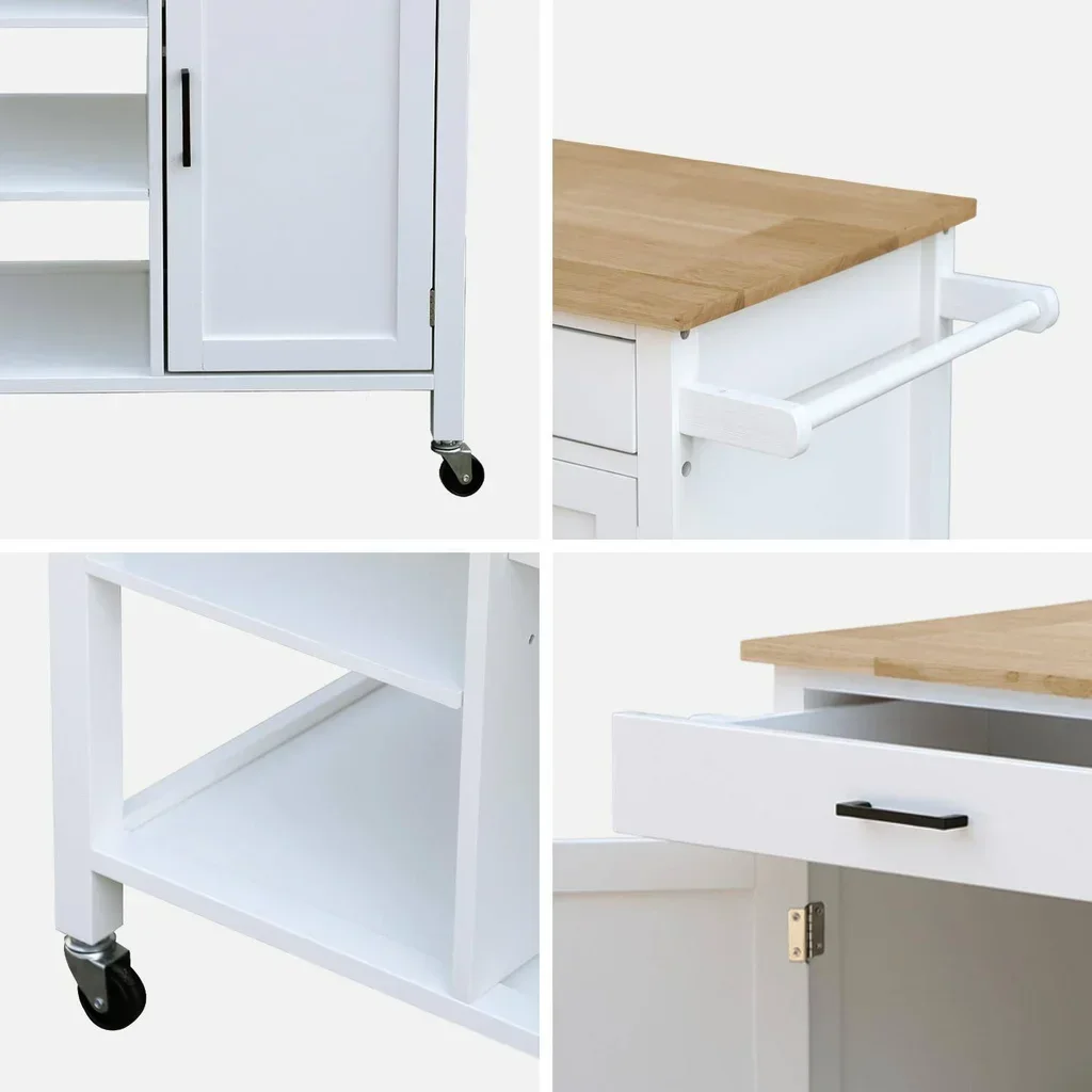 Carrello cucina nero piano legno massello hevea maniglia integrata ruote