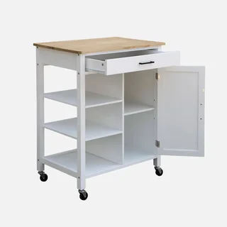 Carrello cucina nero piano legno massello hevea maniglia integrata ruote