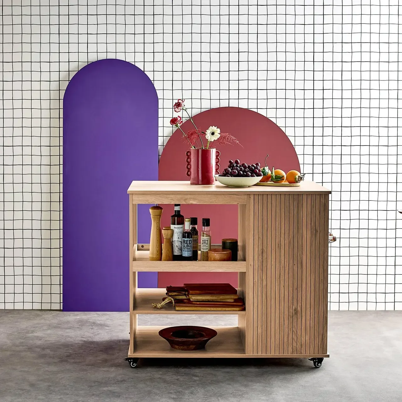 Desserte cuisine bois 5 étagères rangement bouteilles roulettes 100 cm