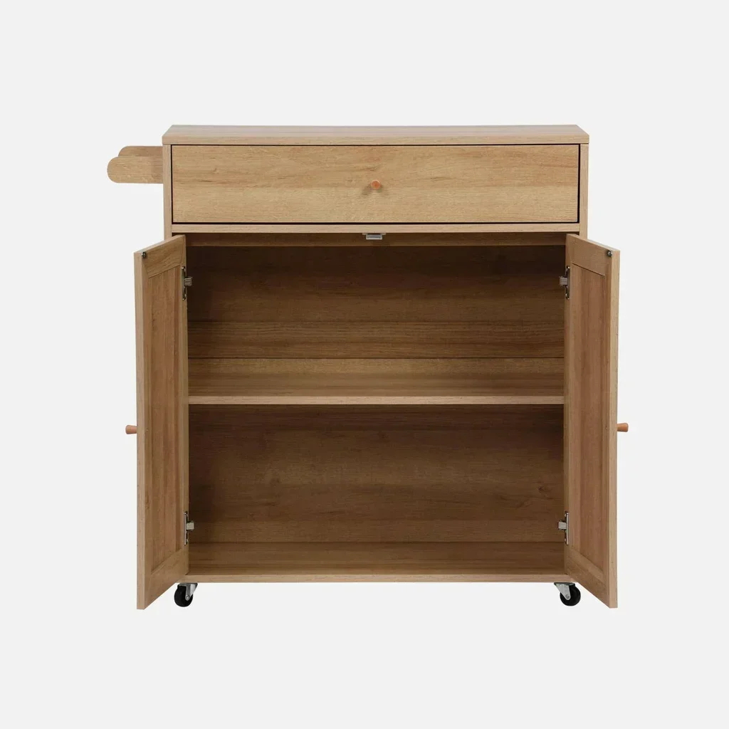 Carrello cucina legno rattan bohémien ruote cassetto contenitore