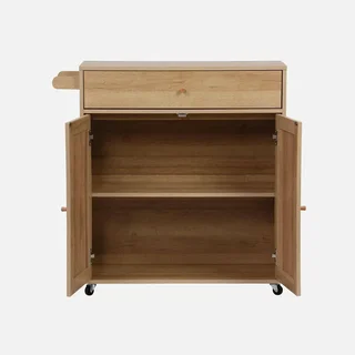 Carrello cucina legno rattan bohémien ruote cassetto contenitore