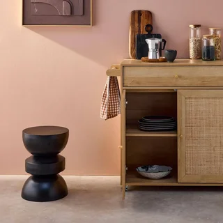 Carrello cucina legno rattan bohémien ruote cassetto contenitore