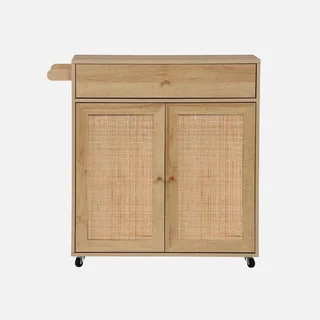 Carrello cucina legno rattan bohémien ruote cassetto contenitore