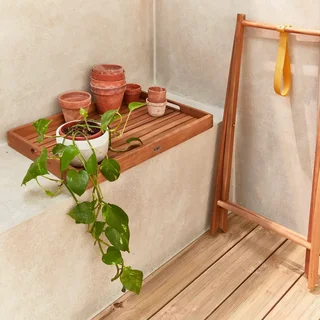 Wooden Garden Trolley Cart Acacia Wood Murcia Removable Tray Folding Outdoor Serving Cart