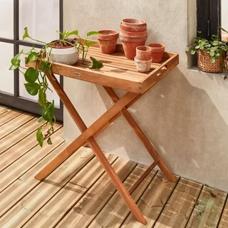 Wooden Garden Trolley Cart Acacia Wood Murcia Removable Tray Folding Outdoor Serving Cart