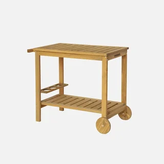Desserte jardin bois sapin 95 cm roulettes poignée rangement bouteilles