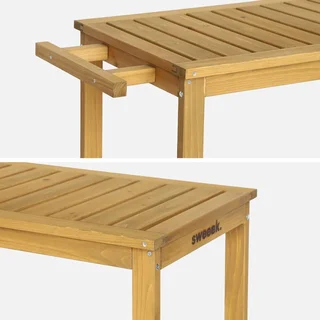 Desserte jardin bois sapin 95 cm roulettes poignée rangement bouteilles