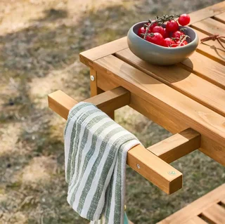 Desserte jardin bois sapin 95 cm roulettes poignée rangement bouteilles
