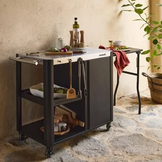Klappbarer Edelstahl-Garten-Servierwagen 94,5 cm mit klappbarem Regal und Rollen