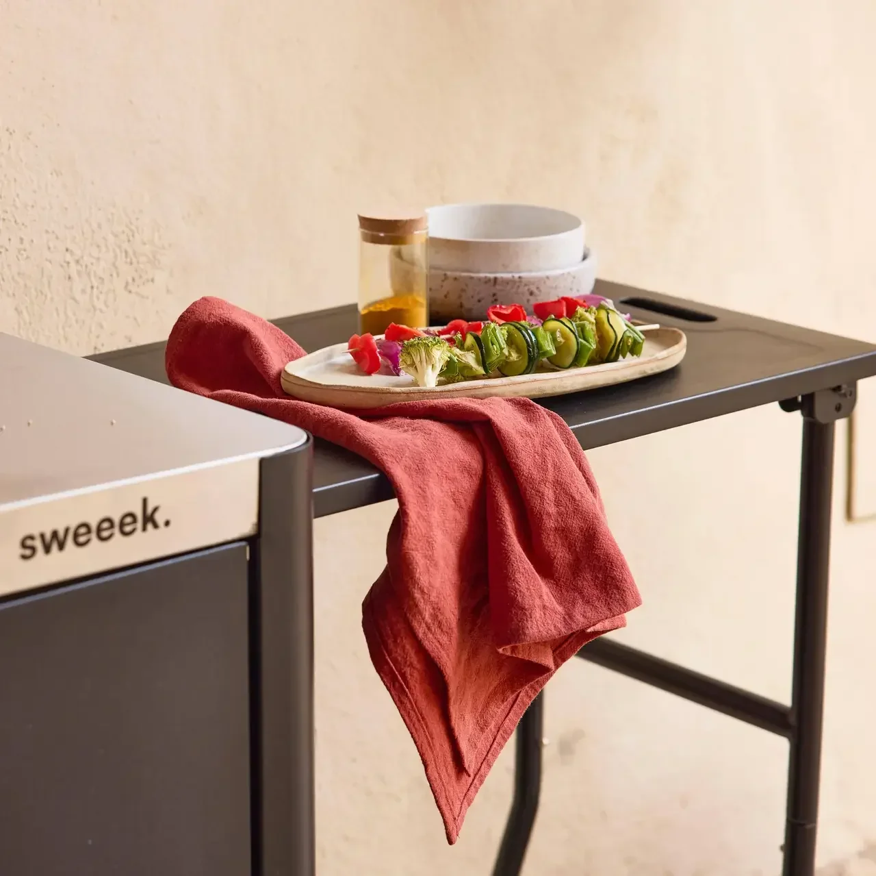 Klappbarer Edelstahl-Garten-Servierwagen 94,5 cm mit klappbarem Regal und Rollen