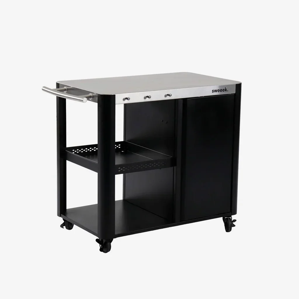 Klappbarer Edelstahl-Garten-Servierwagen 94,5 cm mit klappbarem Regal und Rollen