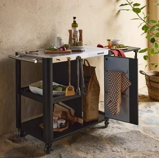Klappbarer Edelstahl-Garten-Servierwagen 94,5 cm mit klappbarem Regal und Rollen