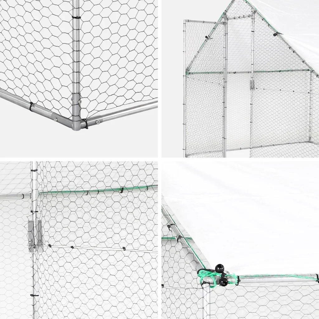 Enclos acier galvanisé 12m² pour poulailler et volière 10-14 poules