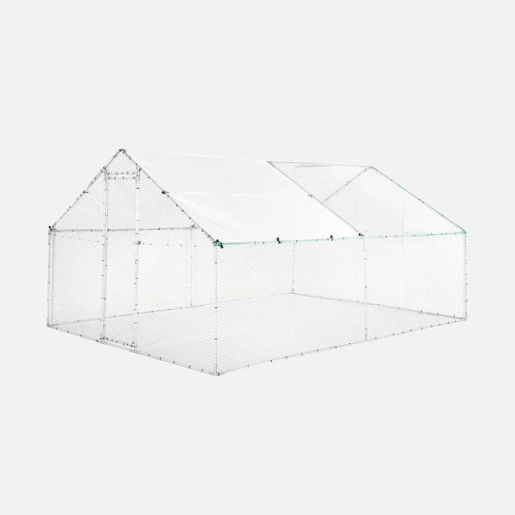 Enclos acier galvanisé 12m² pour 10-14 poules avec bâche anti-UV