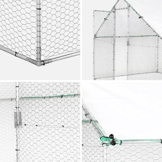 Enclos acier galvanisé 12m² pour 10-14 poules avec bâche anti-UV