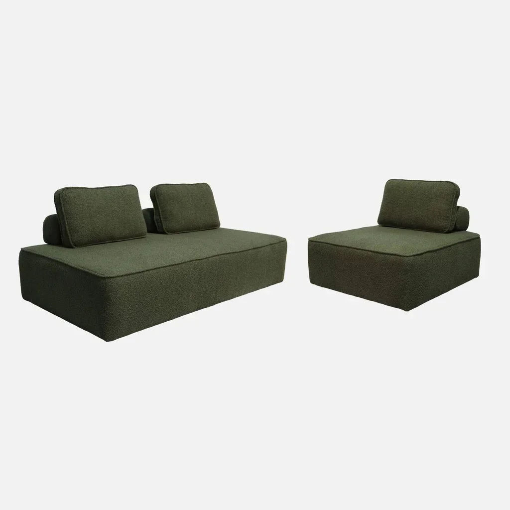 Ensemble 3 chauffeuses modulables bouclette canapé Bao vintage confort