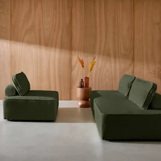 Ensemble 3 chauffeuses modulables bouclette canapé Bao vintage confort