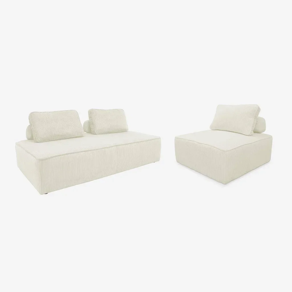 3-Sitzer Modulares Vintage Cord-Samt Sofa Set Lao