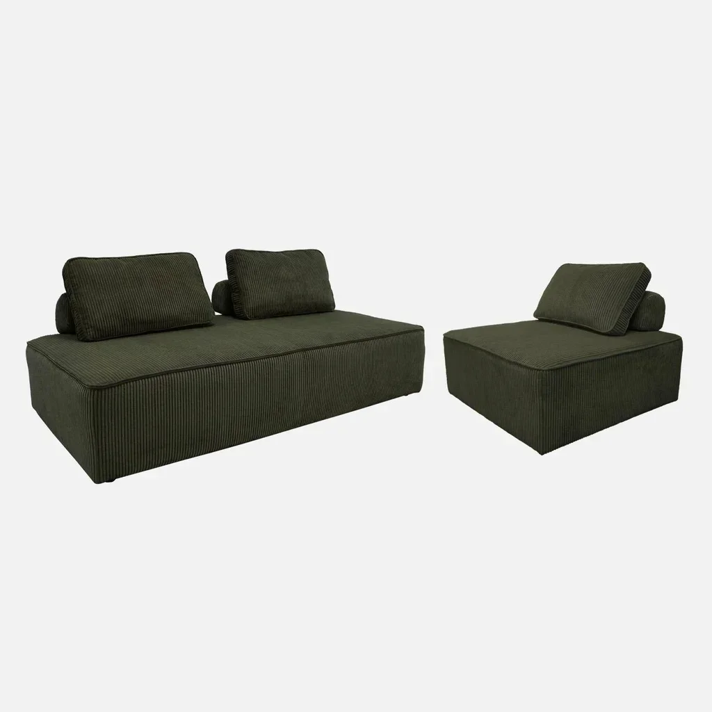 3-Sitzer Modulares Vintage Cord-Samt Sofa Set Lao