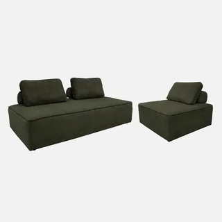 3-Sitzer Modulares Vintage Cord-Samt Sofa Set Lao