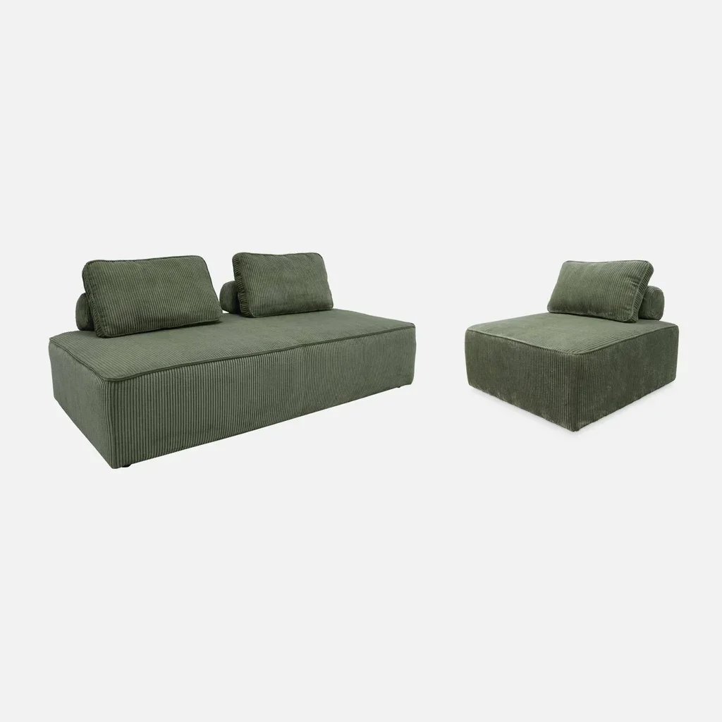 3-teiliges Set modulare Vintage Cord-Samt Sessel Lao