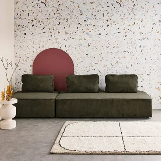 3-Sitzer Modulares Vintage Cord-Samt Sofa Set Lao