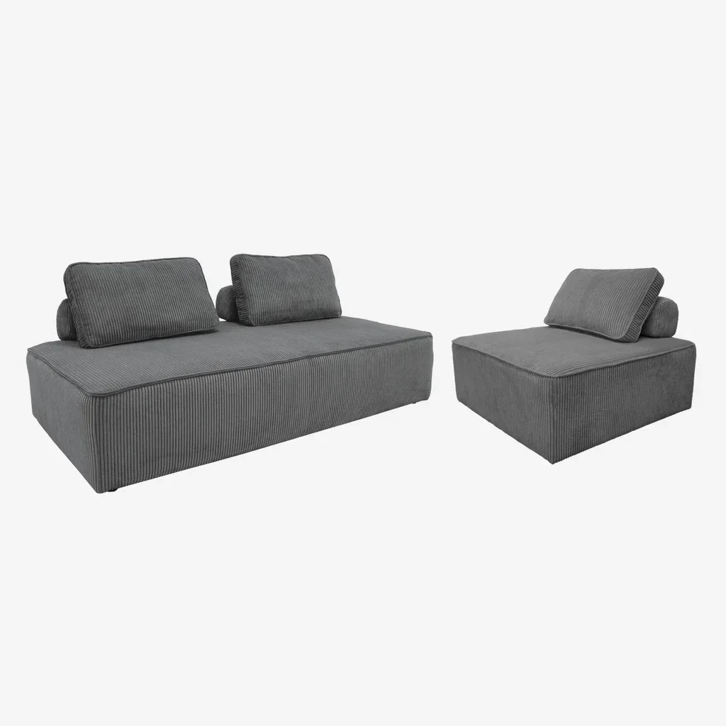 3-Sitzer Modulares Vintage Cord-Samt Sofa Set Lao