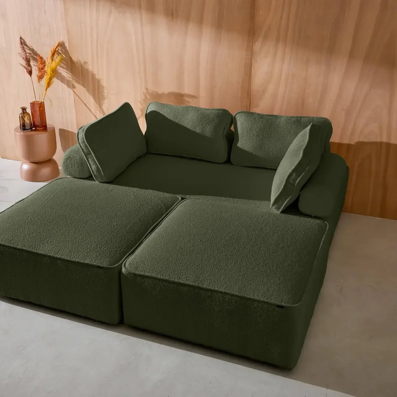 Set di 4 poltrone modulari in tessuto bouclé crema Bao