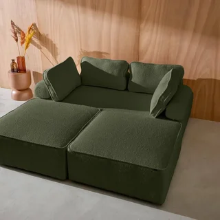 Set di 4 poltrone modulari in tessuto bouclé crema Bao