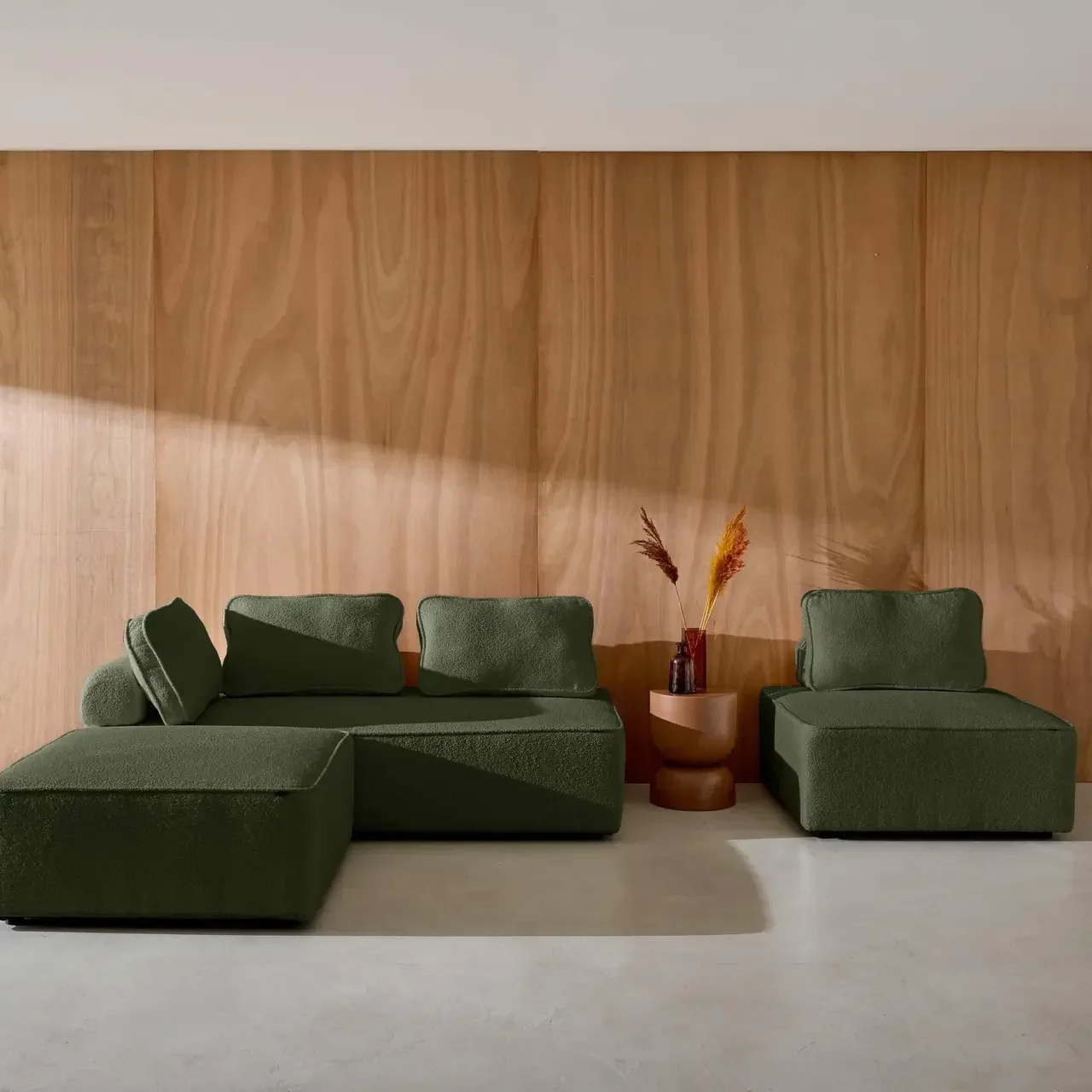 Set di 4 poltrone modulari in tessuto bouclé crema Bao