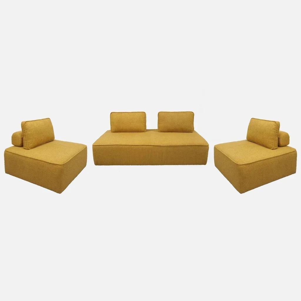 Set divano angolare modulare 4 posti tessuto bouclé crema Bao