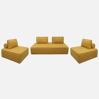 Set divano angolare modulare 4 posti tessuto bouclé crema Bao