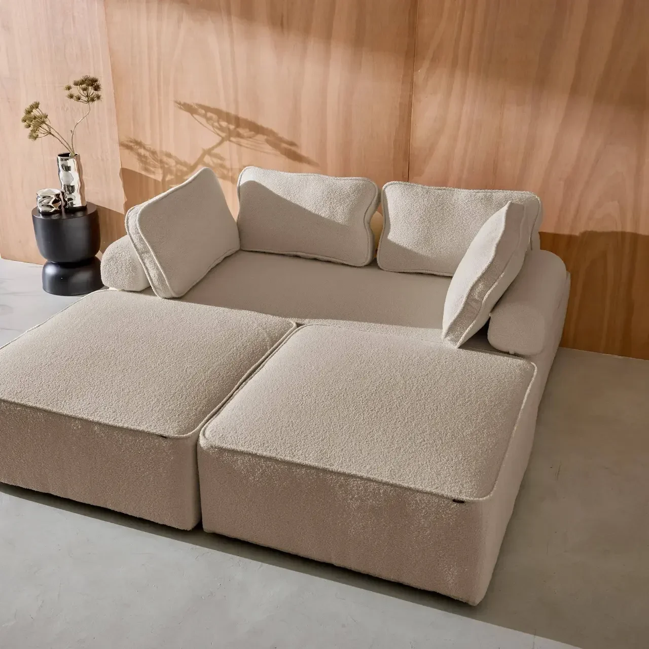 Set poltrone modulari 4 posti tessuto bouclé Bao