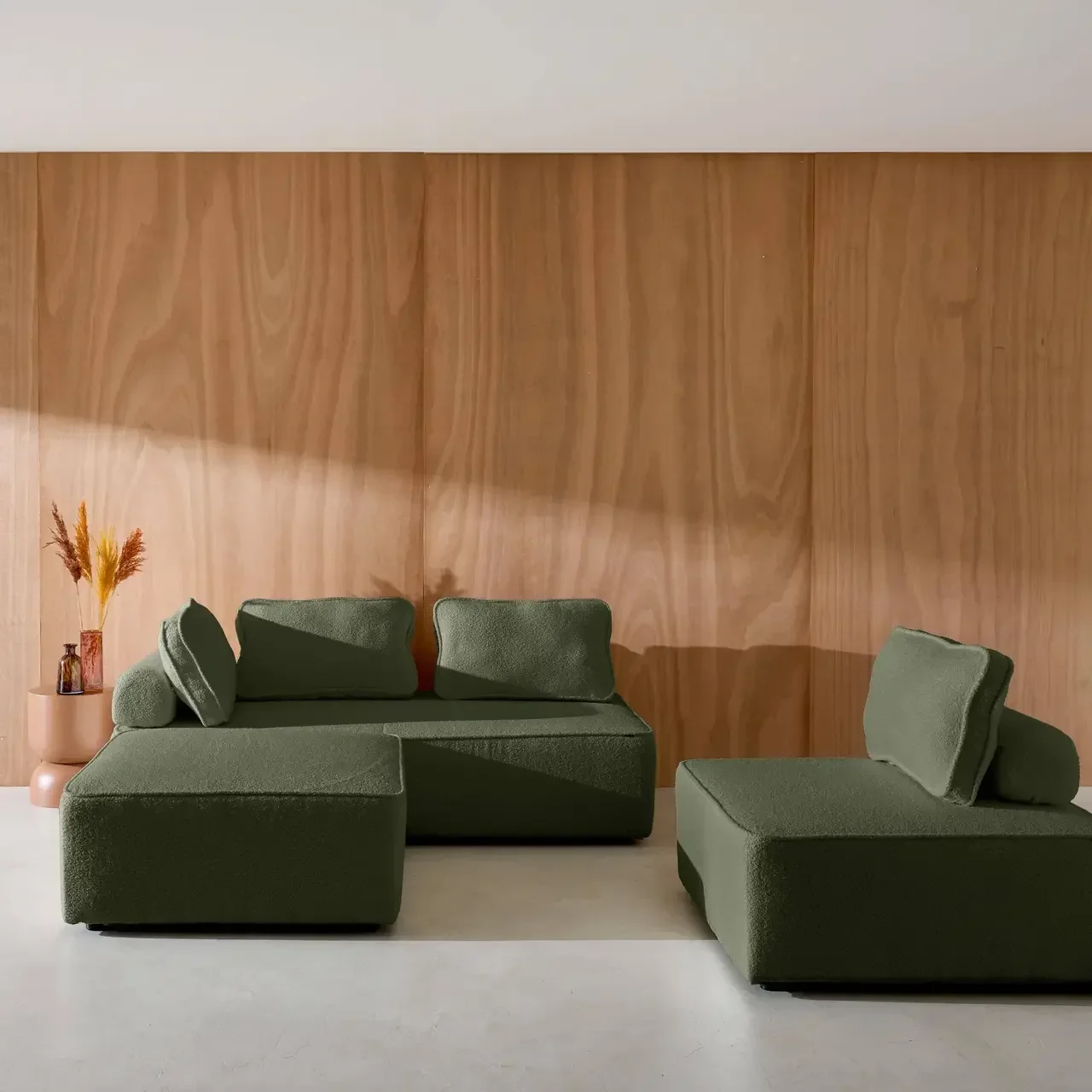 Set di 4 poltrone modulari in tessuto bouclé crema Bao
