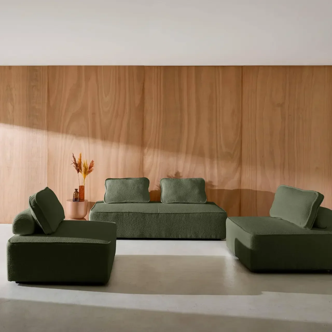 Set di 4 poltrone modulari in tessuto bouclé crema Bao