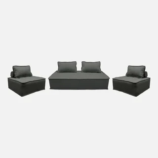 Conjunto de 4 poltronas modulares em tecido cinza acolchoado