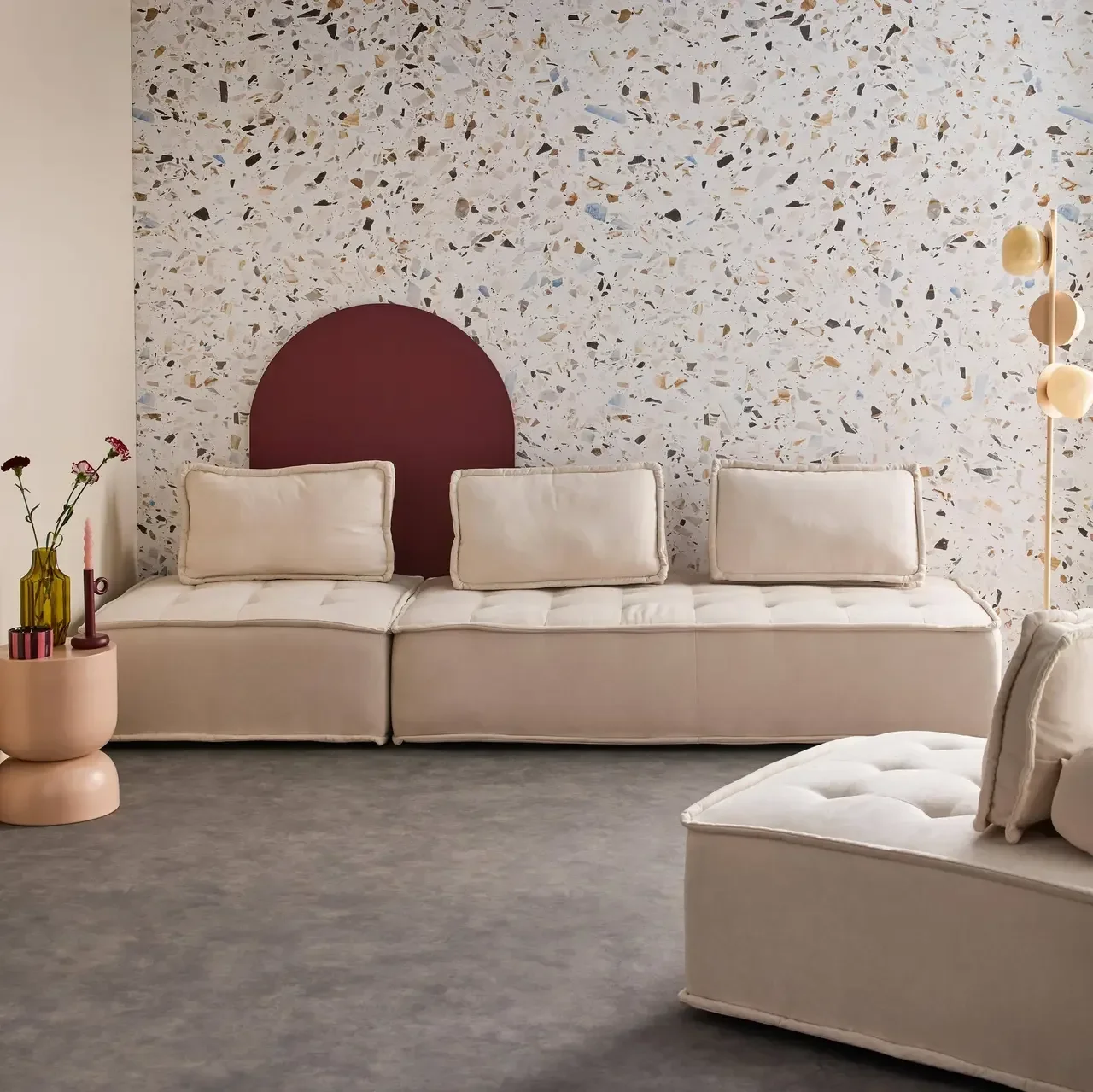 Ensemble 4 chauffeuses modulables tissu capitonné pour salon