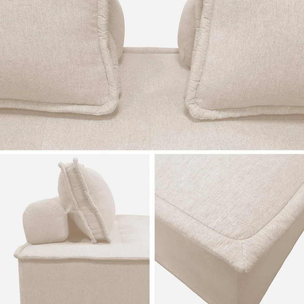 Conjunto sofá modular tecido capitoné 3 lugares