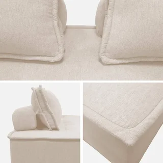 Conjunto sofá modular tecido capitoné 3 lugares
