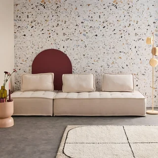 Conjunto sofá modular tecido capitoné 3 lugares