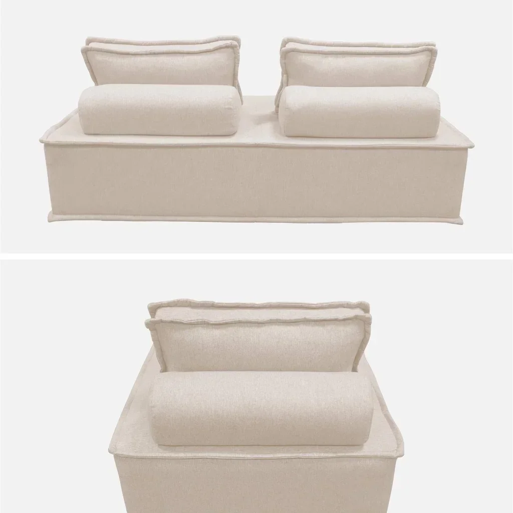 Conjunto sofá modular tecido capitoné 3 lugares