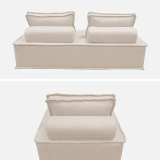 Conjunto sofá modular tecido capitoné 3 lugares