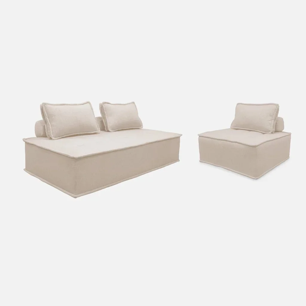 Conjunto sofá modular tecido capitoné 3 lugares