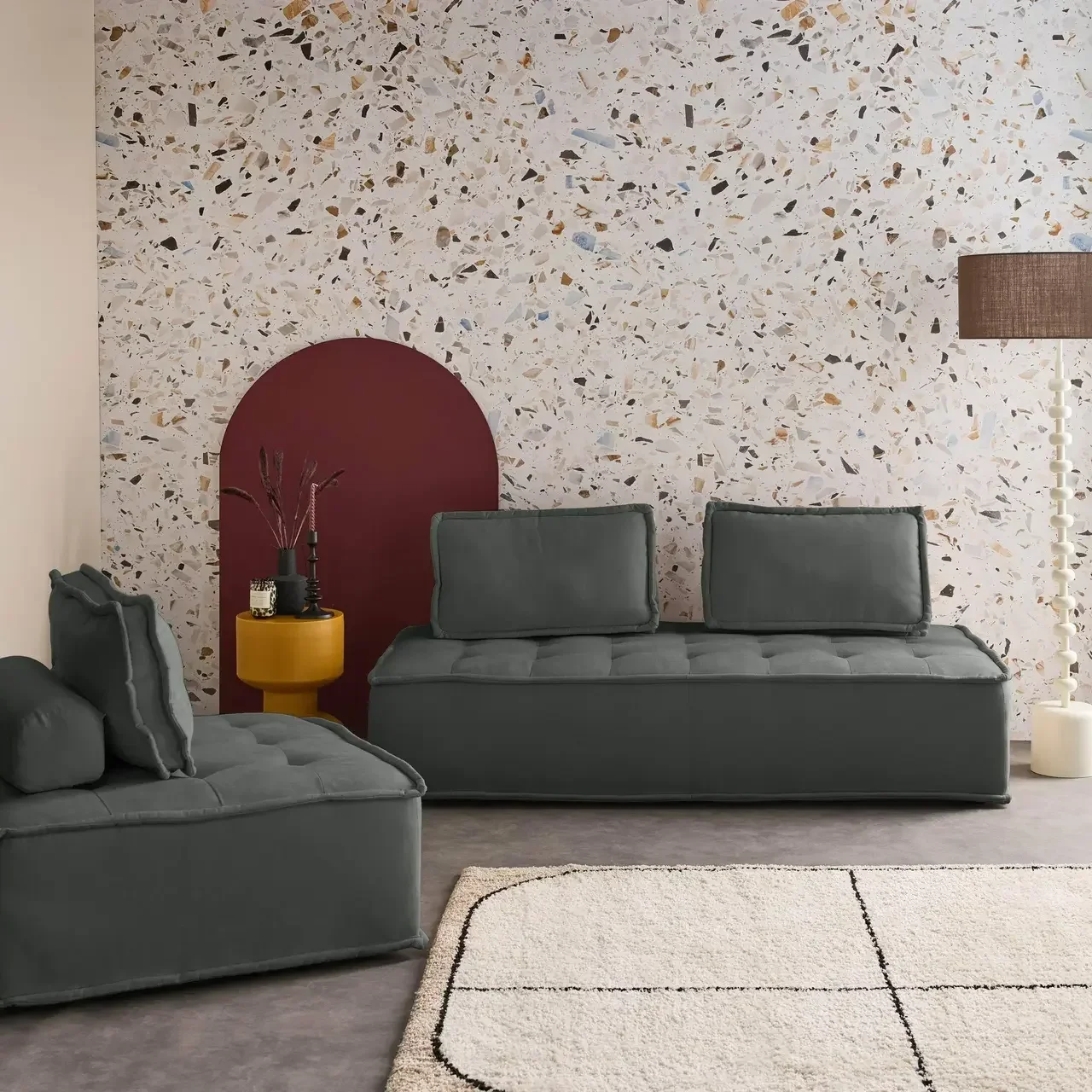 Conjunto de almofadas de chão modulares em tecido capitoné 3 lugares - Dao