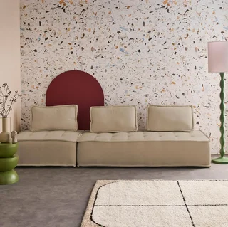 Conjunto modular 3 lugares em tecido capitoné Dao