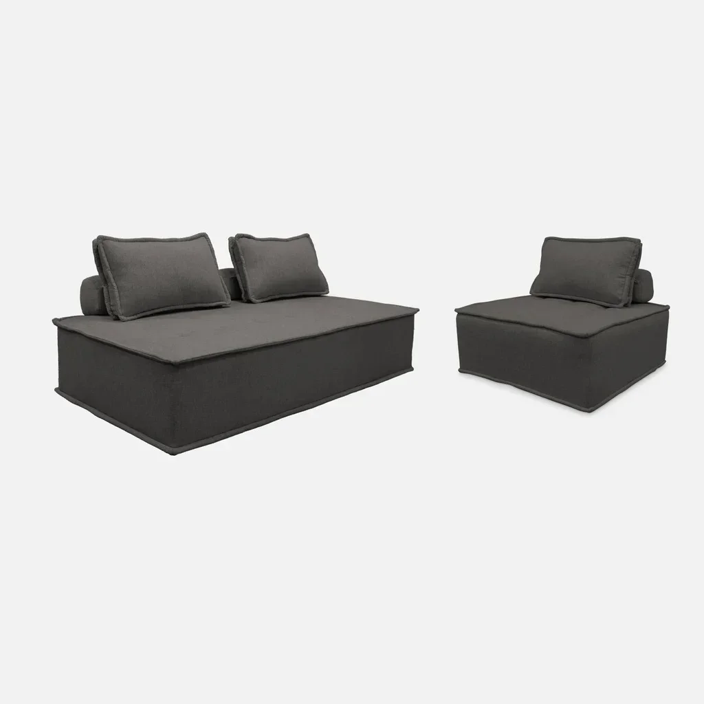 Conjunto de almofadas de chão modulares em tecido capitoné 3 lugares - Dao
