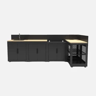 Modular outdoor kitchen Milos 5 modules steel wood finish terrace